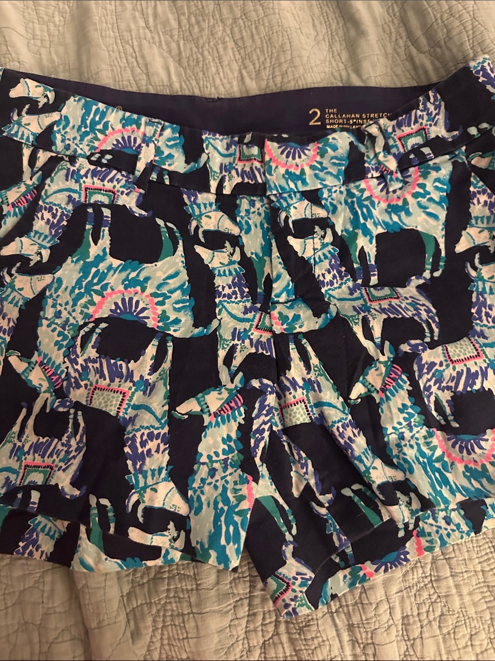 Lilly Pulitzer llama Print Shorts in Navy, Teal & Pink